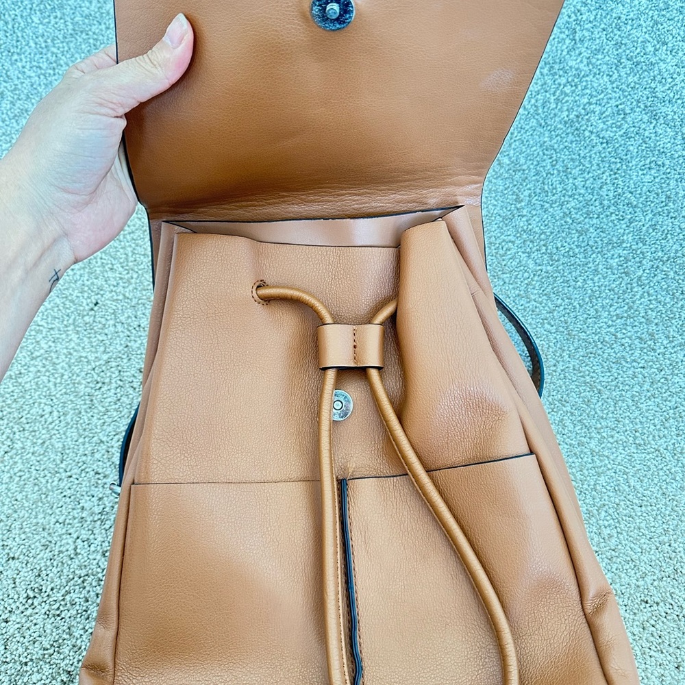 Zara Brown Leather Drawstring Backpack - image 3